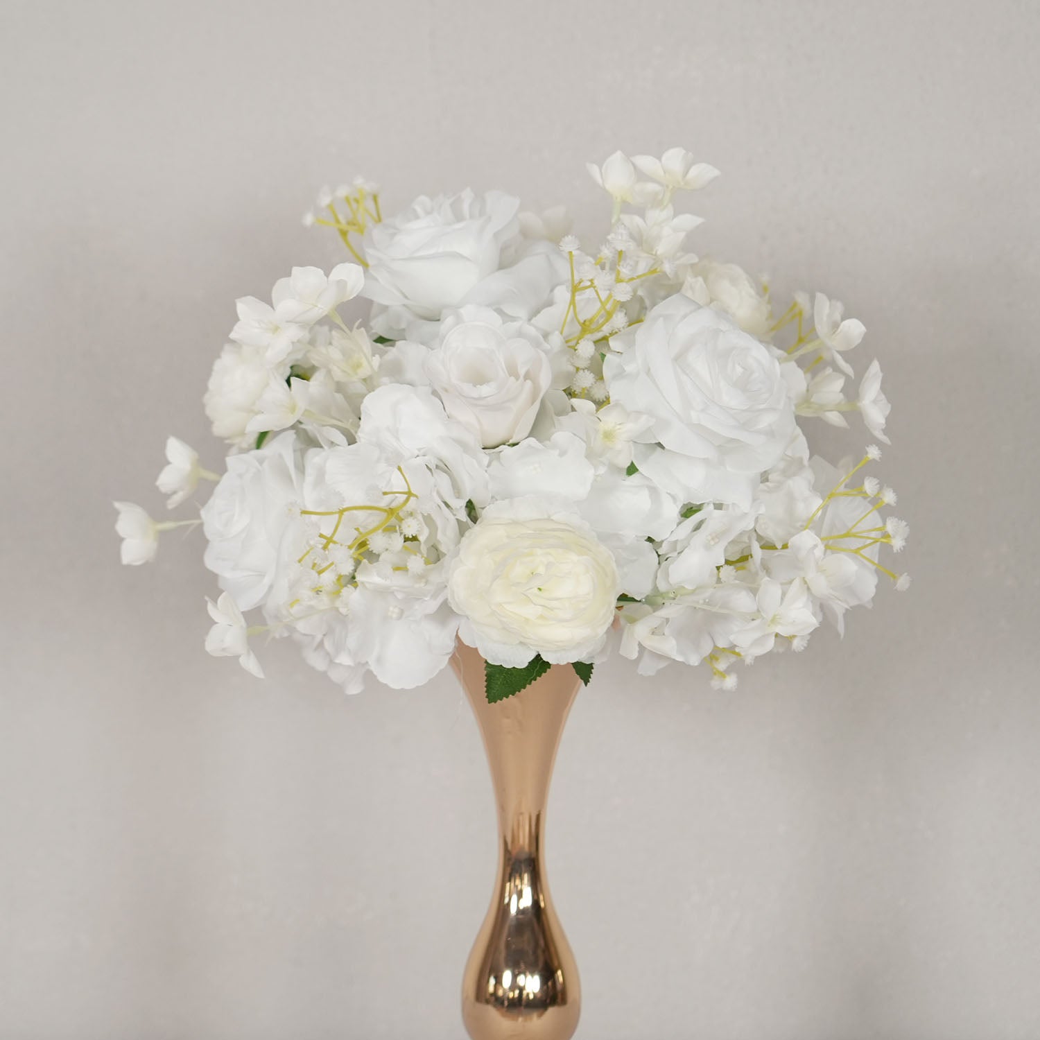 Uflower White Rose Baby's Breath Flower Ball For Table Centerpieces
